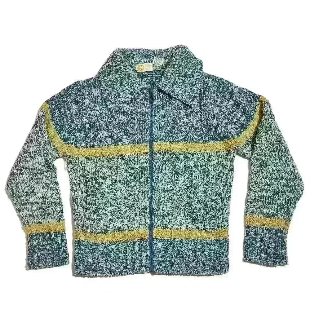Vintage Pebble Beach Sportswear Womens Teal Zip Knit Jacket Sweater Size Small